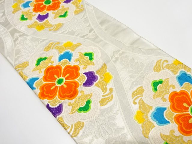 アンティーク　花立涌模様織り出し袋帯（着用可）